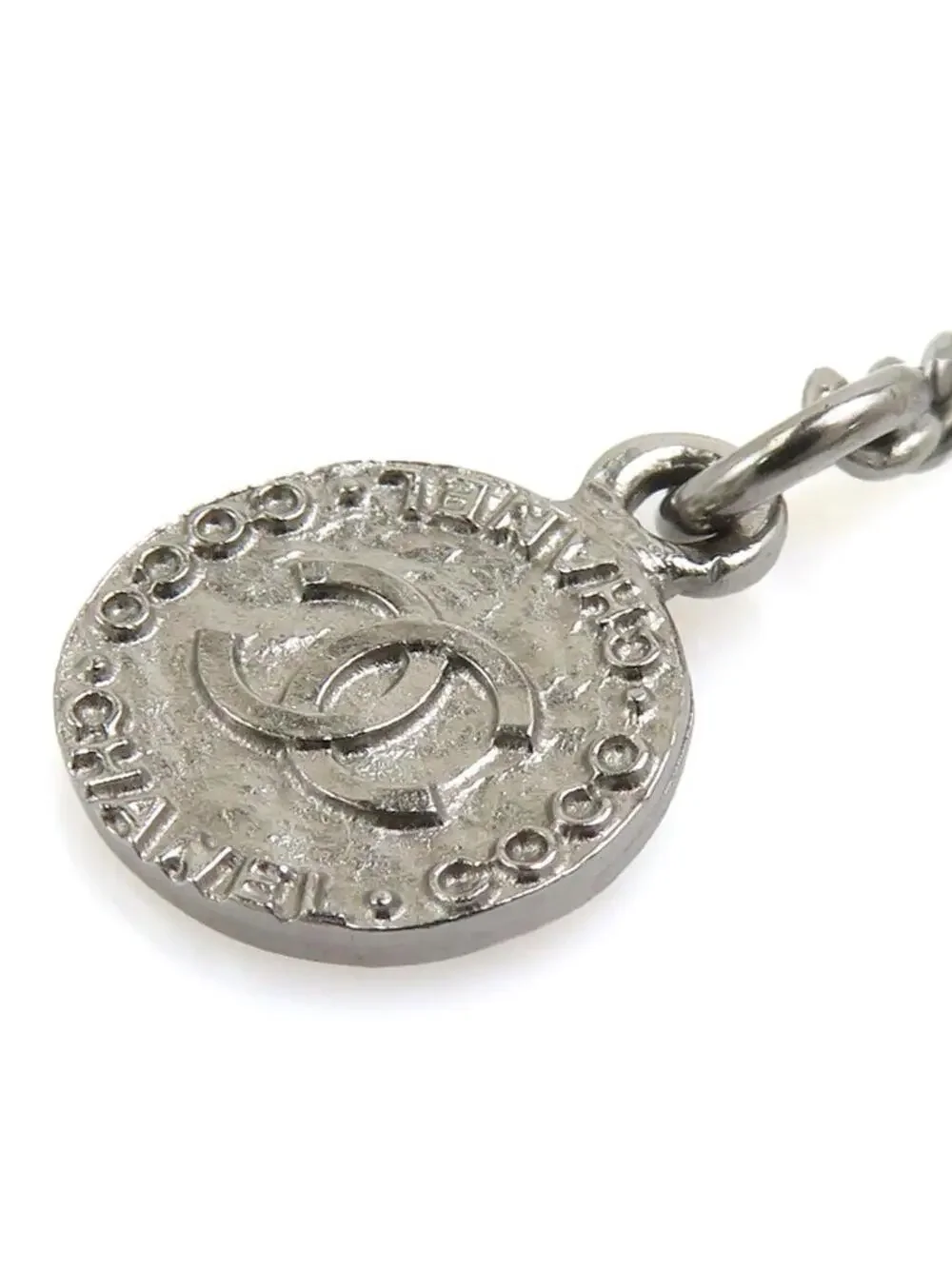 Auth Chanel Cc Logo Necklace Gunmetal #293550C41B